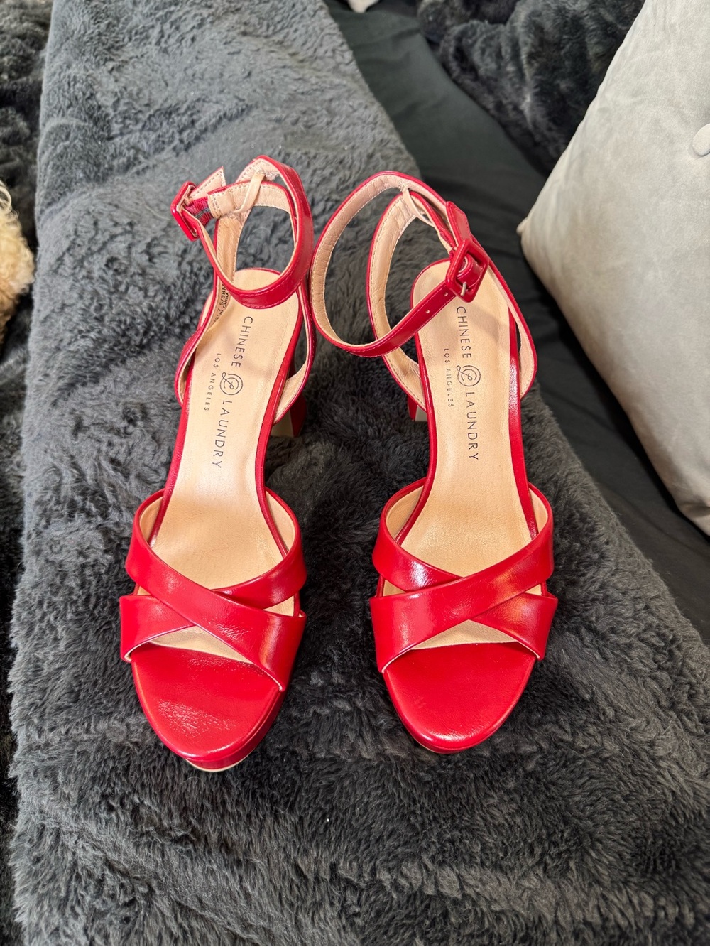 Chinese Laundry Red Crisscross Block Heel Sandals